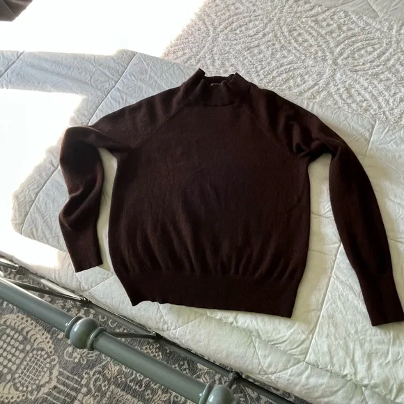 Everlane 100% Cashmere Raglan Mock Neck Sweater - Heather Brown - XS - Picture 9 of 13